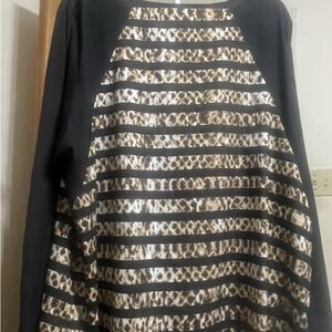 Calvin Klein Black and Animal Print Blouse 3x Button up Front